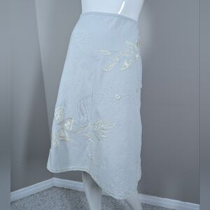 Nougat London Embroidered Linen-Blend Midi Skirt | Beaded Floral Skirt | M–L Fit